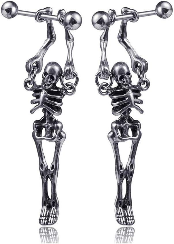 Hip Hop Stainless Steel Skull Skeleton Stud Earrings,2PCS