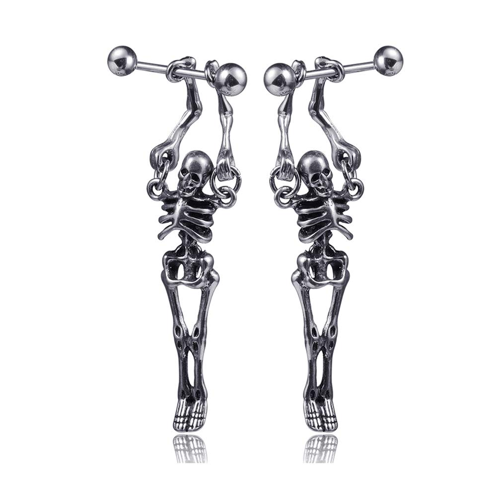 Aretes de esqueleto de calavera de acero inoxidable Hip Hop, 2 unidades, Acero inoxidable Acero aleado, No es una piedra preciosa