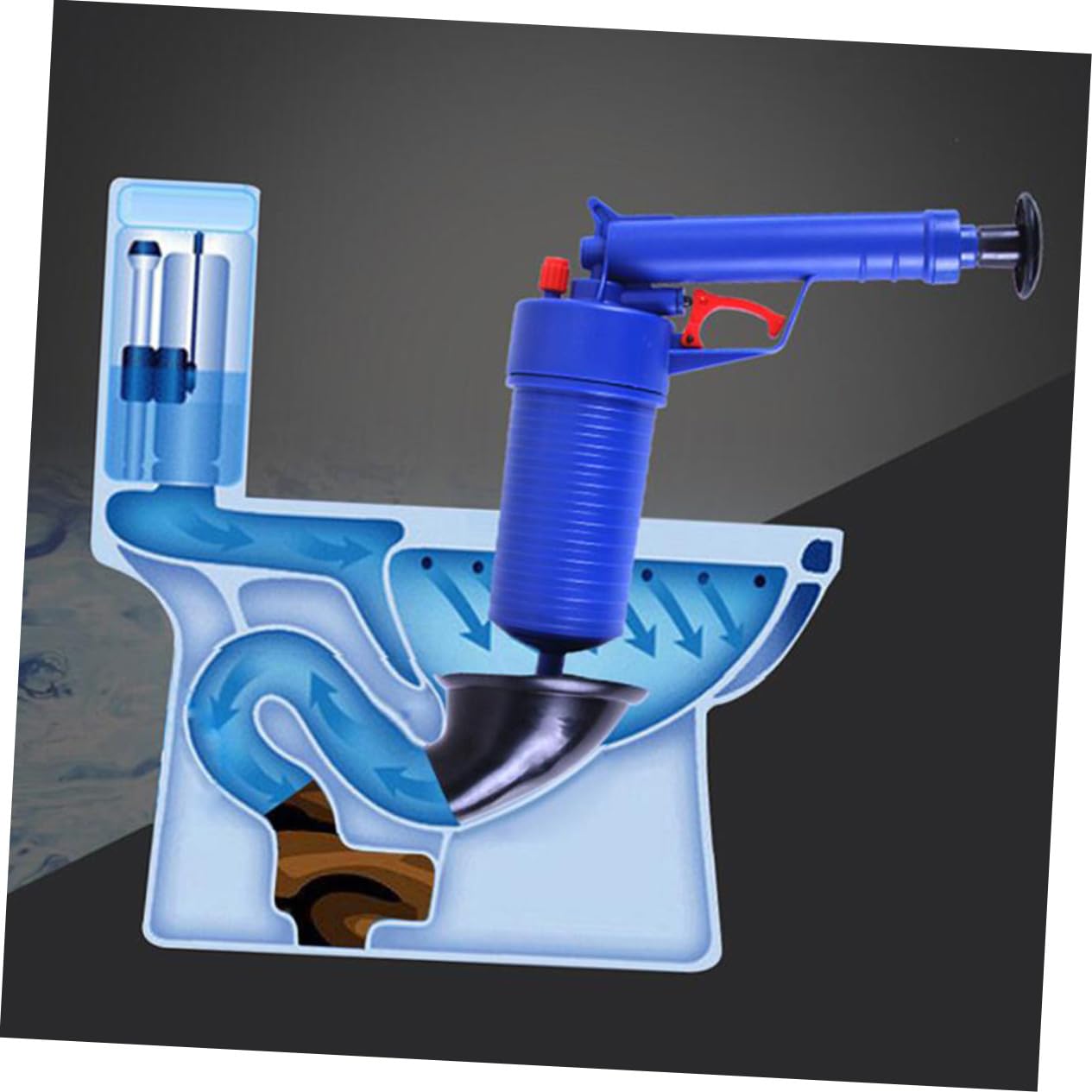 Déboucheur à Air Comprimé avec Ventouse et Brosse Kit pour Nettoyage de Canalisations Toilettes et Évier Bleu