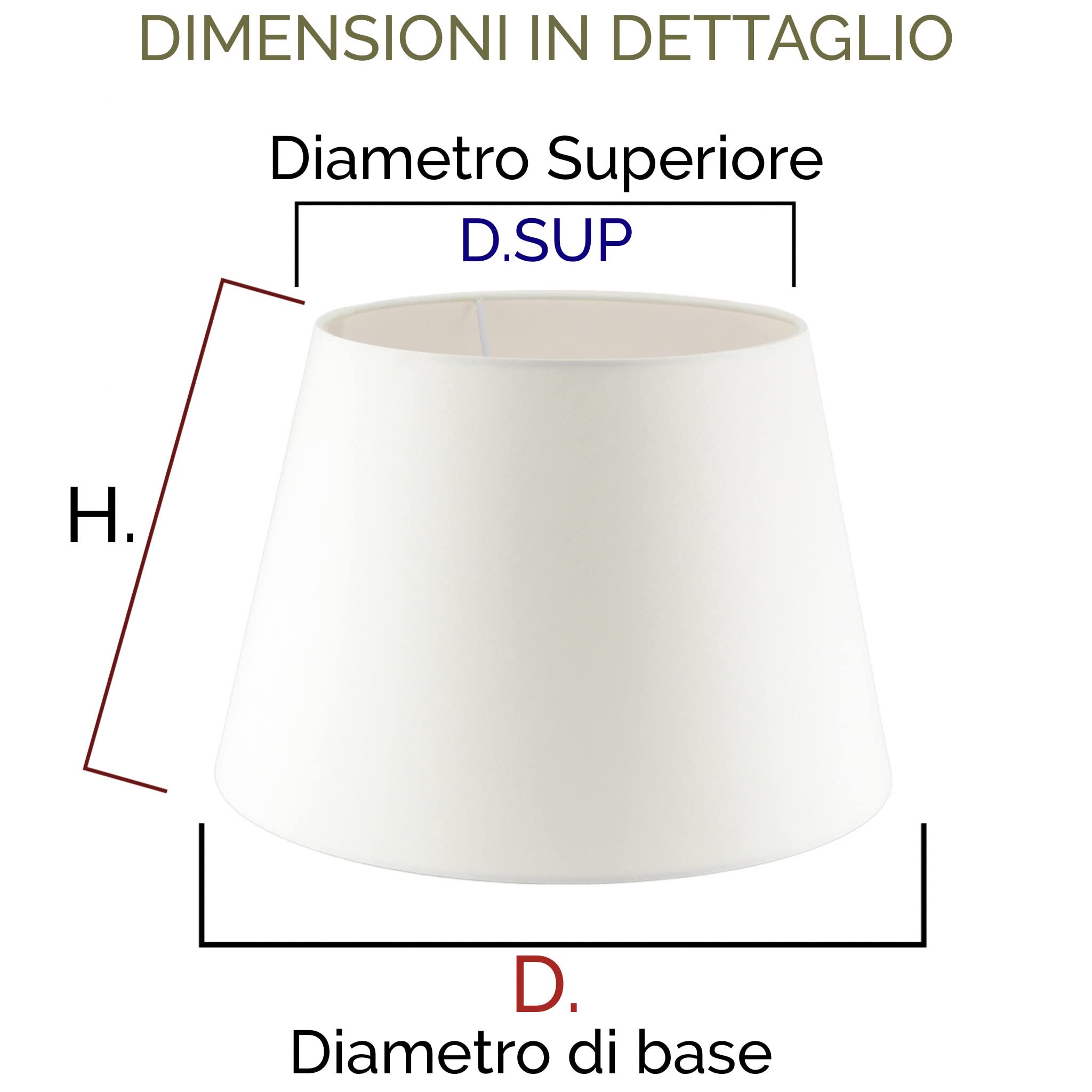 Paralume Impero per lampada in tessuto Cotone Avorio su PVC - Artigianale, autentico Made in Italy (D.40 x D.Sup.28 H.26 cm - ATTACCO E27)