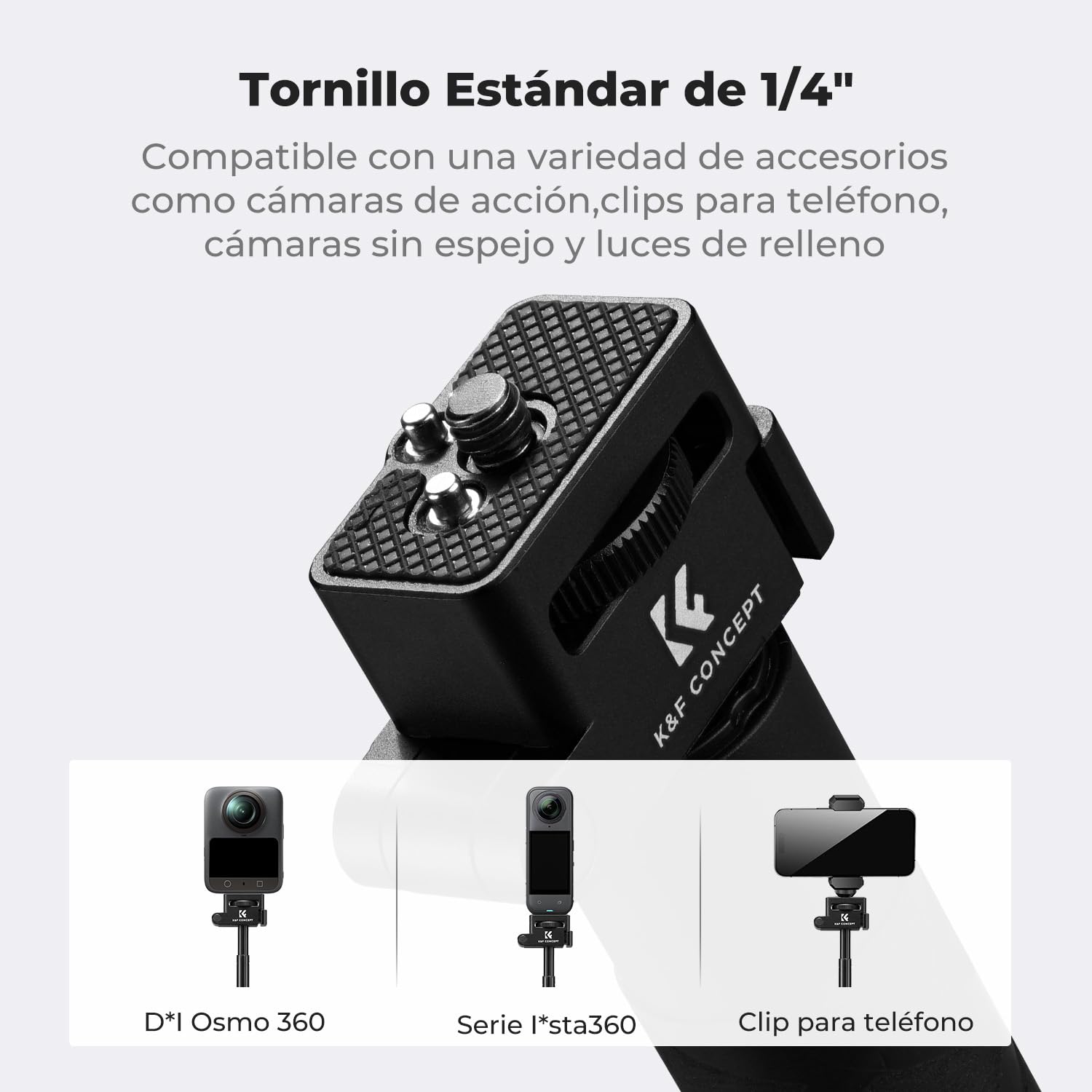 K&F Concept Palo Selfie Plegable Invisible de aleación de Aluminio de 92,5 cm, con Soporte de Tornillo de 1/4", Compatible con Insta360 X5/X4/X3, dji Osmo 360, Luna Ultra, empuñadura Ajustable