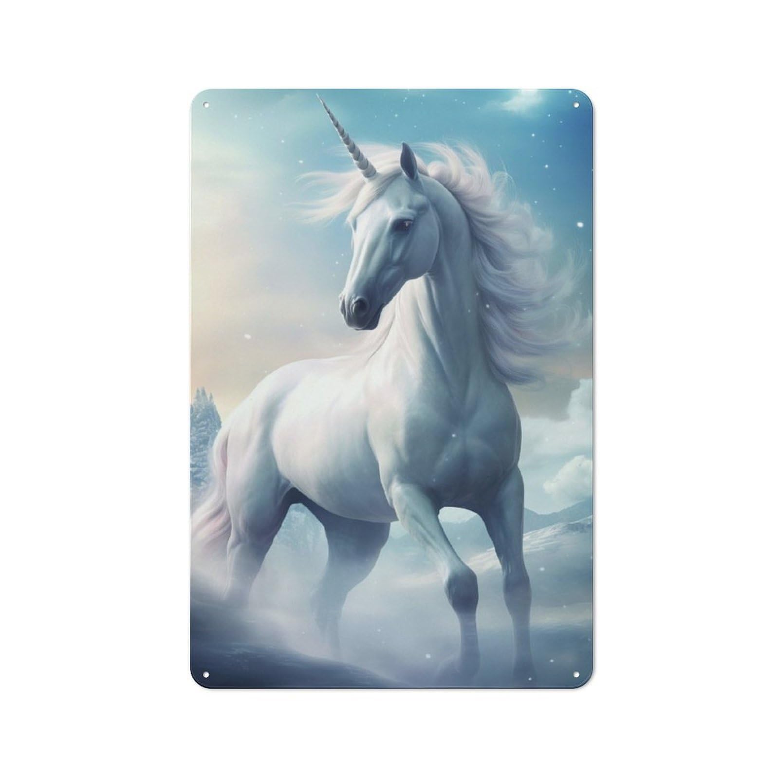 Junmoney Unicorn Snow Vintage-Inspired Tin Sign 30X20cm For Garage Or Workshop, For Garage, Workshop And Man Cave Decoration