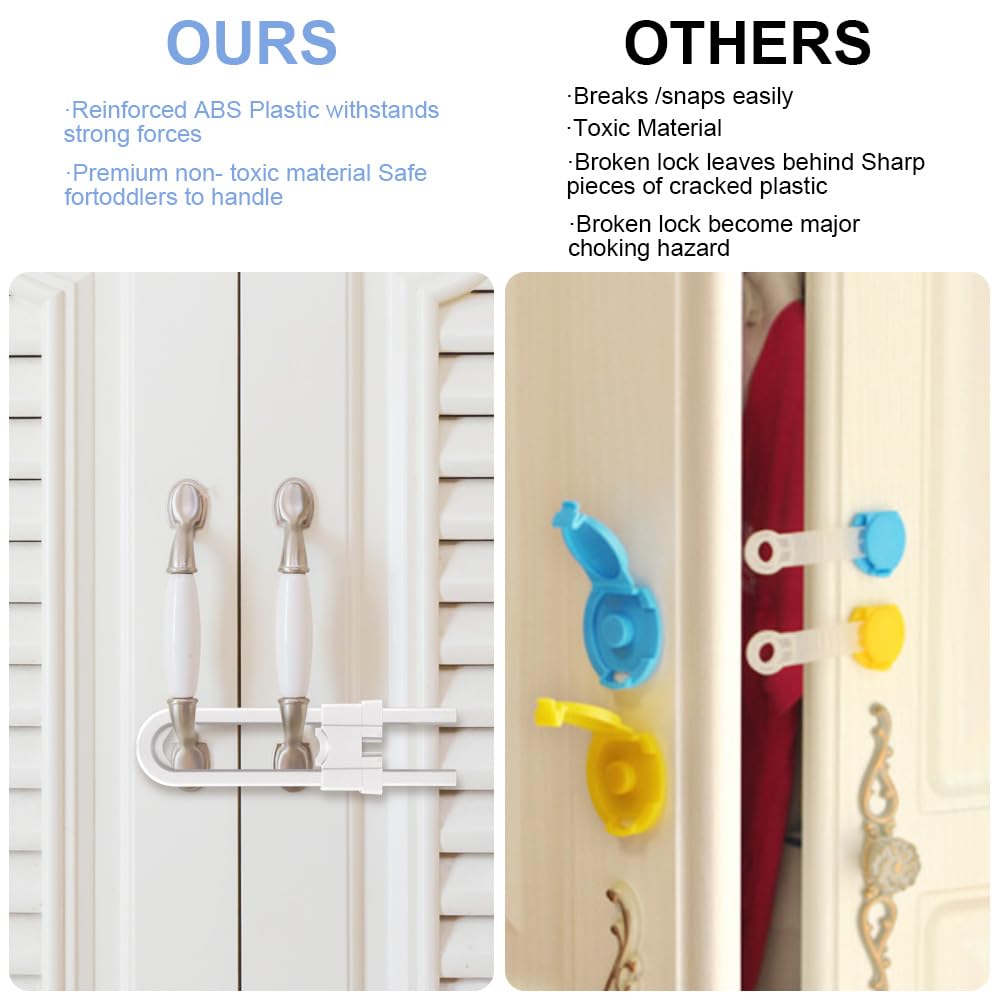 Vicloon 4 Pezzi Chiusure Sicurezza Bambini Riutilizzabili a Forma di U, Chiusure Sicurezza Bambini, Bambino Serrature di Sicurezza per Cassetto, Armadio, Guardaroba, Non Necessitano Attrezzi