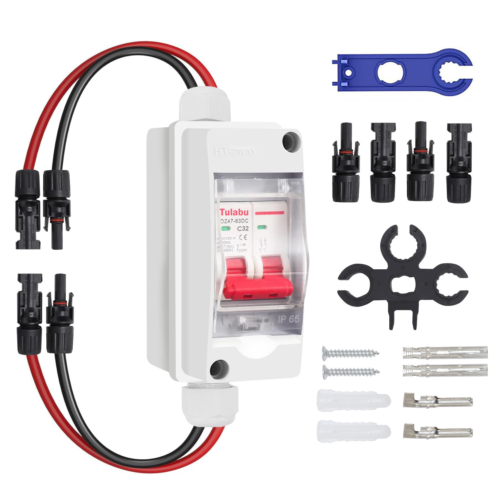 Solar Isolator Switch DC Isolator Switch, Circuit Breaker Outdoor Waterproof with 1 in 1 out 1 for Solar System Caravan Outdoor Garage (32A)