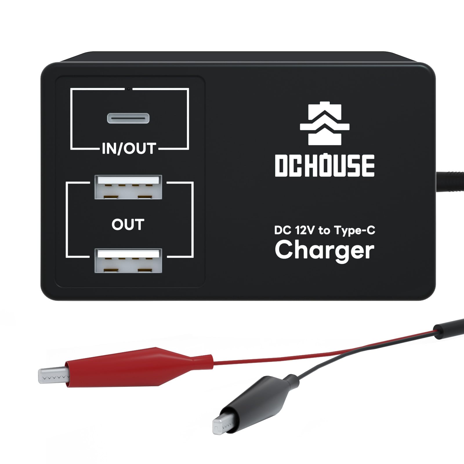 DC HOUSE 2-in-1 12V Converter And 3A Battery Charger, USB-C & USB-A Multi-Port Power Adapter With Battery Clips, For Camping, Phones, Tablets, Fish - View #11