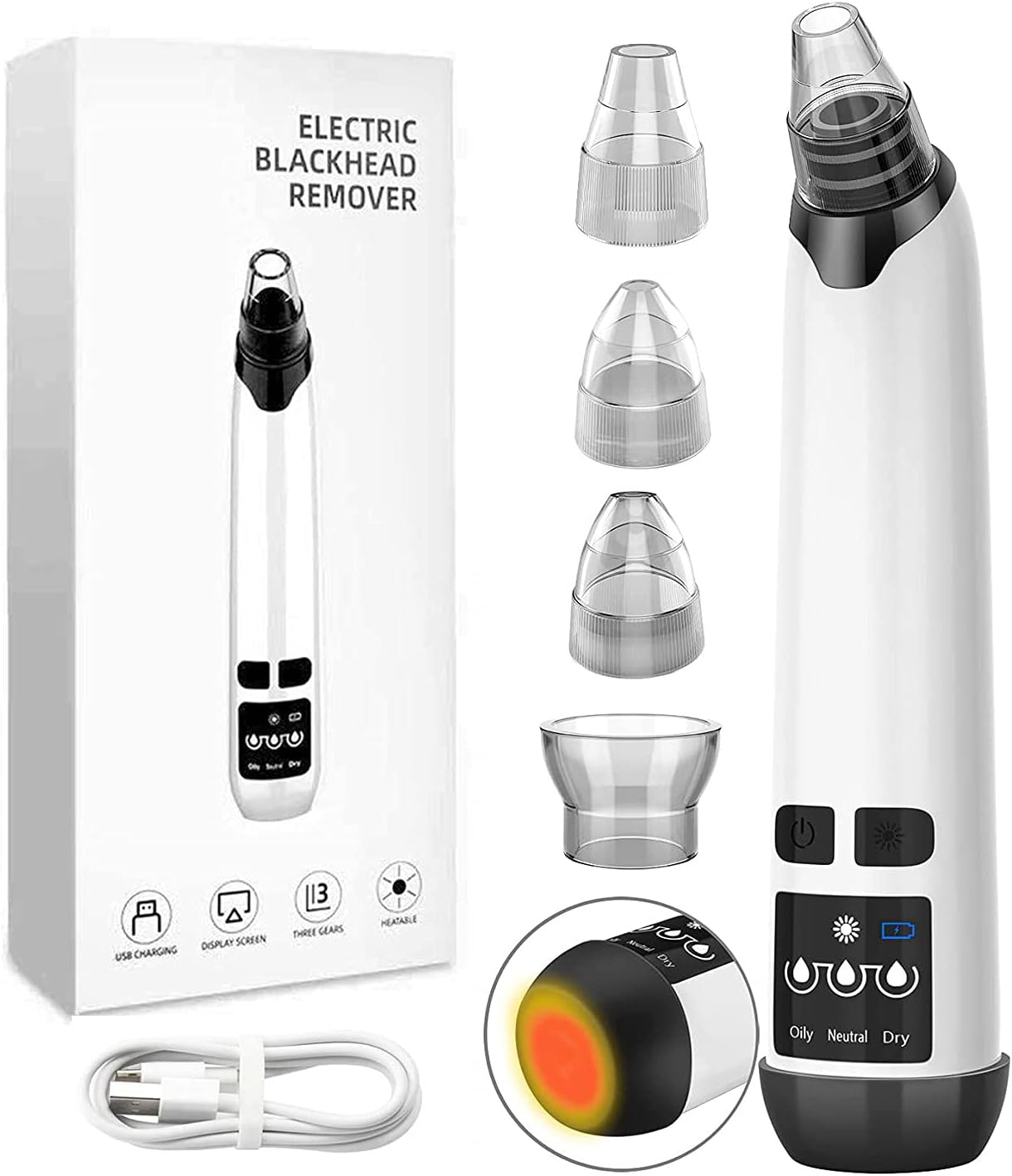 Zhao Blackhead Remover Pore Vacuum Cleaner,Electric Black Head Pimple Vacume Removal Tool with Hot Compress,Comedone Acne Extractor-USB Rechargeable (White)