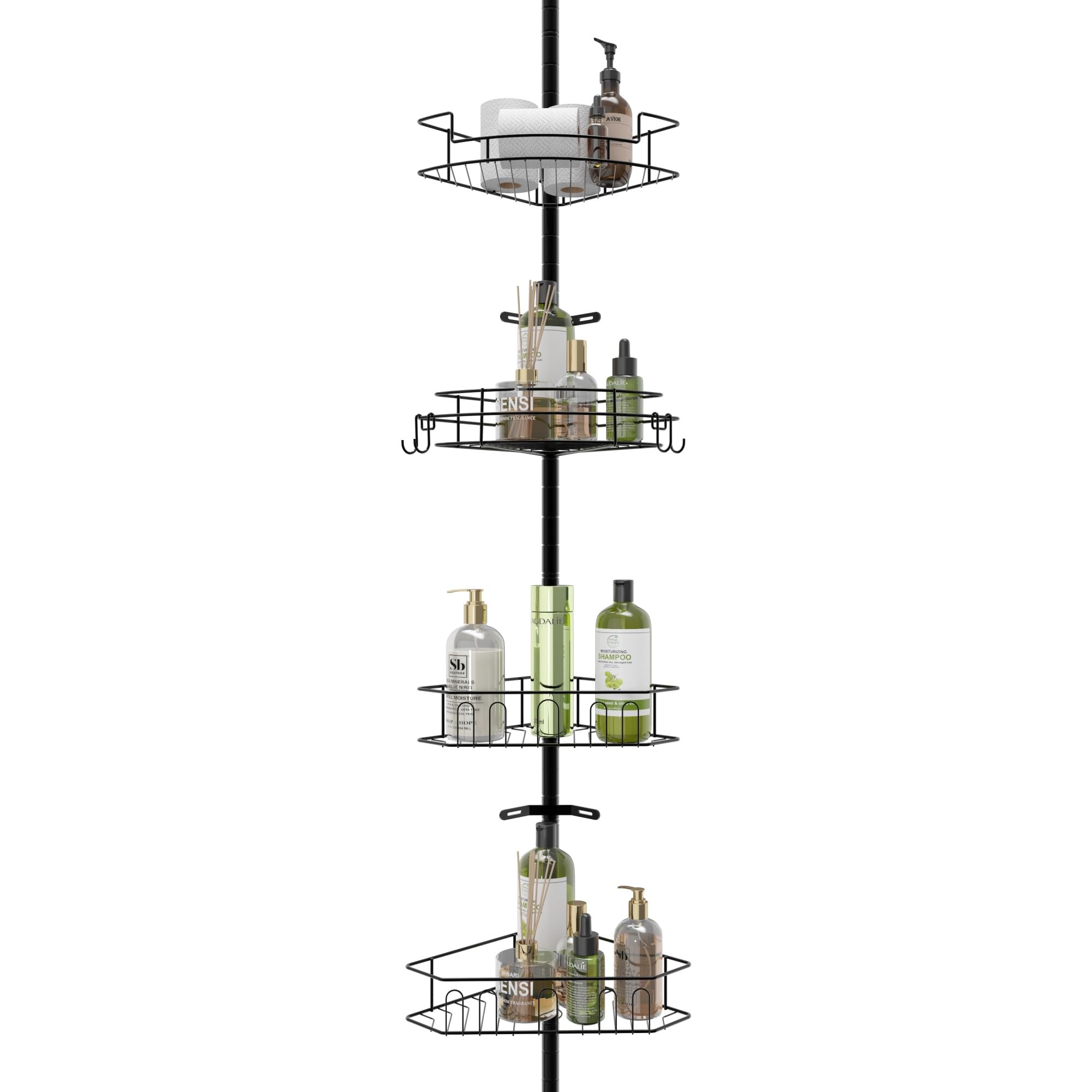 BKNROIHB Tension Pole Corner Shower Caddy with 4 Adjustable Baskets Rust-Resistant Bathroom Organizer for Shampoo Bottles and Toiletries