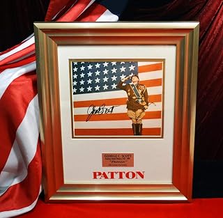 George C. Scott SIGNED AUTOGRAPH"PATTON" PHOTO, Screen used Costume, DVD, Frame, COA UACC, 22k Stamp, Vintage Newspaper