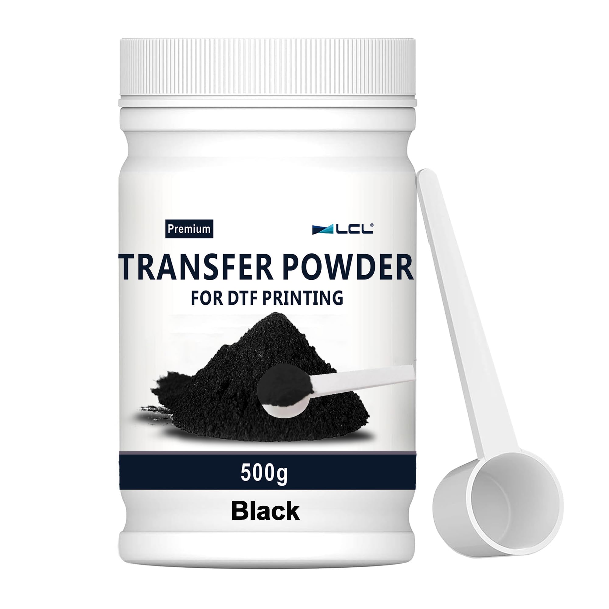 LCL DTF Polvere di Trasferimento Nero 500g/17.6oz Trasferimento Digitale Adesivo Hot Melt, DTF PreTreat Transfer Powder per capi neri o di colore scuro,tutte le stampanti DTF e DTG su tutti i tessuti