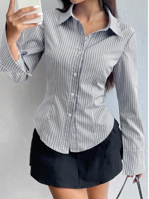 Image of Women Shirt||Women Relaxed Fit Vertical Striped Spread Collar Cotton Casual Shirt (S-12-19)