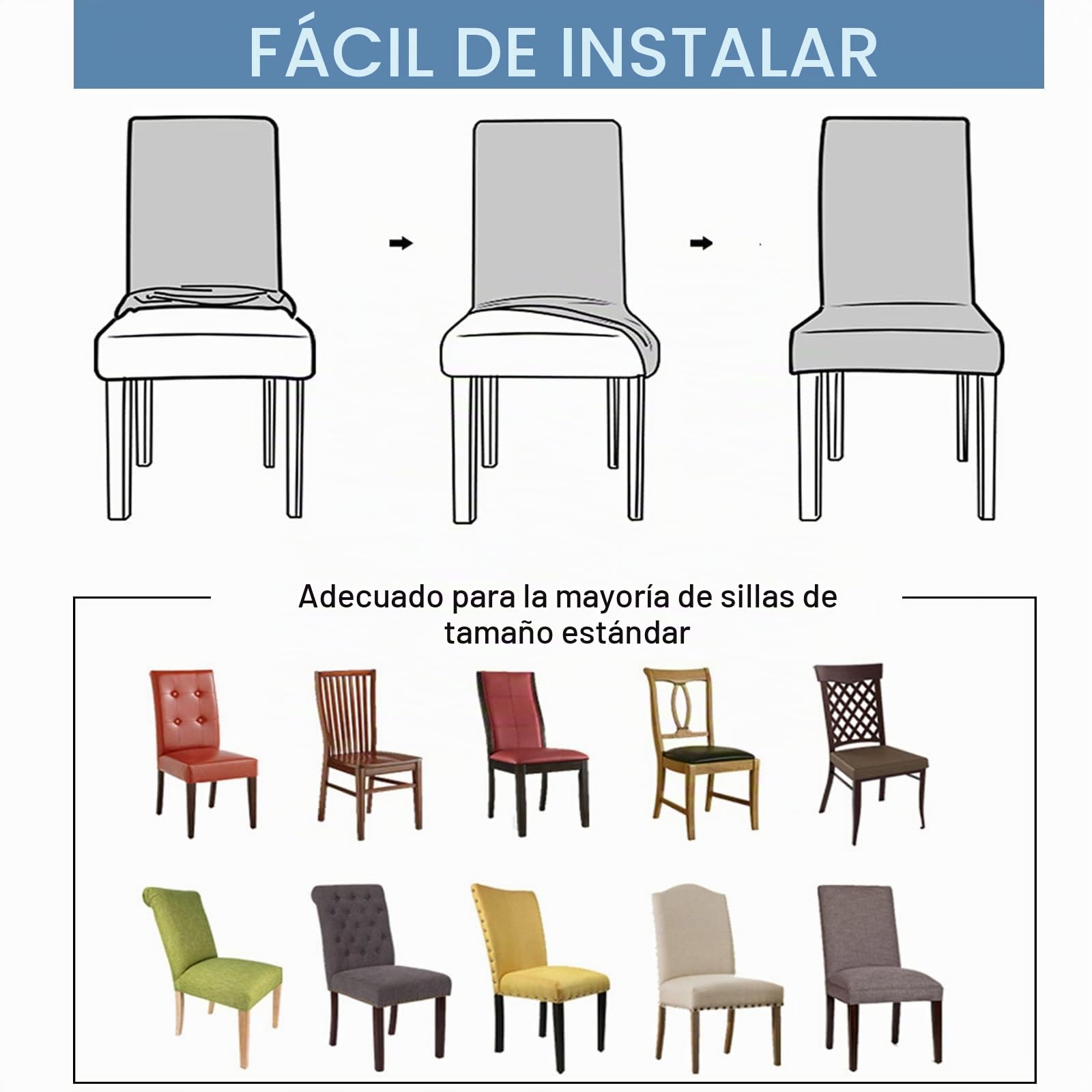 Qubjus Funda protectora para silla de comedor, de piel sintética sólida, impermeable, resistente al aceite, elástica, para mesa de comedor (blanco, 4 unidades)