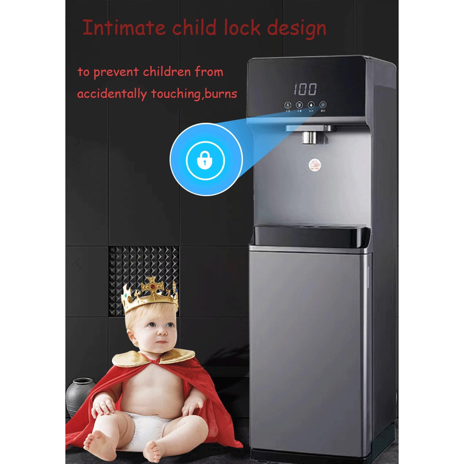 Bodenstehender Wasserspender Mit Intelligenter Kindersicherung,Heiß-/Kaltwasserkühler,einstellbare 5-Segment-Temperatur for Wohnzimmer,Büro,gewerbliche Nutzung,EIS Und Warm(Grey)