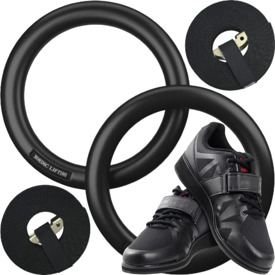 Nordic Lifting Gymnastic Rings Bundle with Shoes Megin Size 9.5 - Black