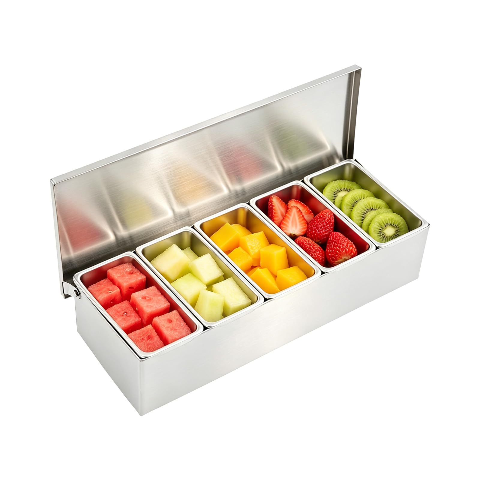 Caja de frutas de acero inoxidable con 5 compartimentos y tapa