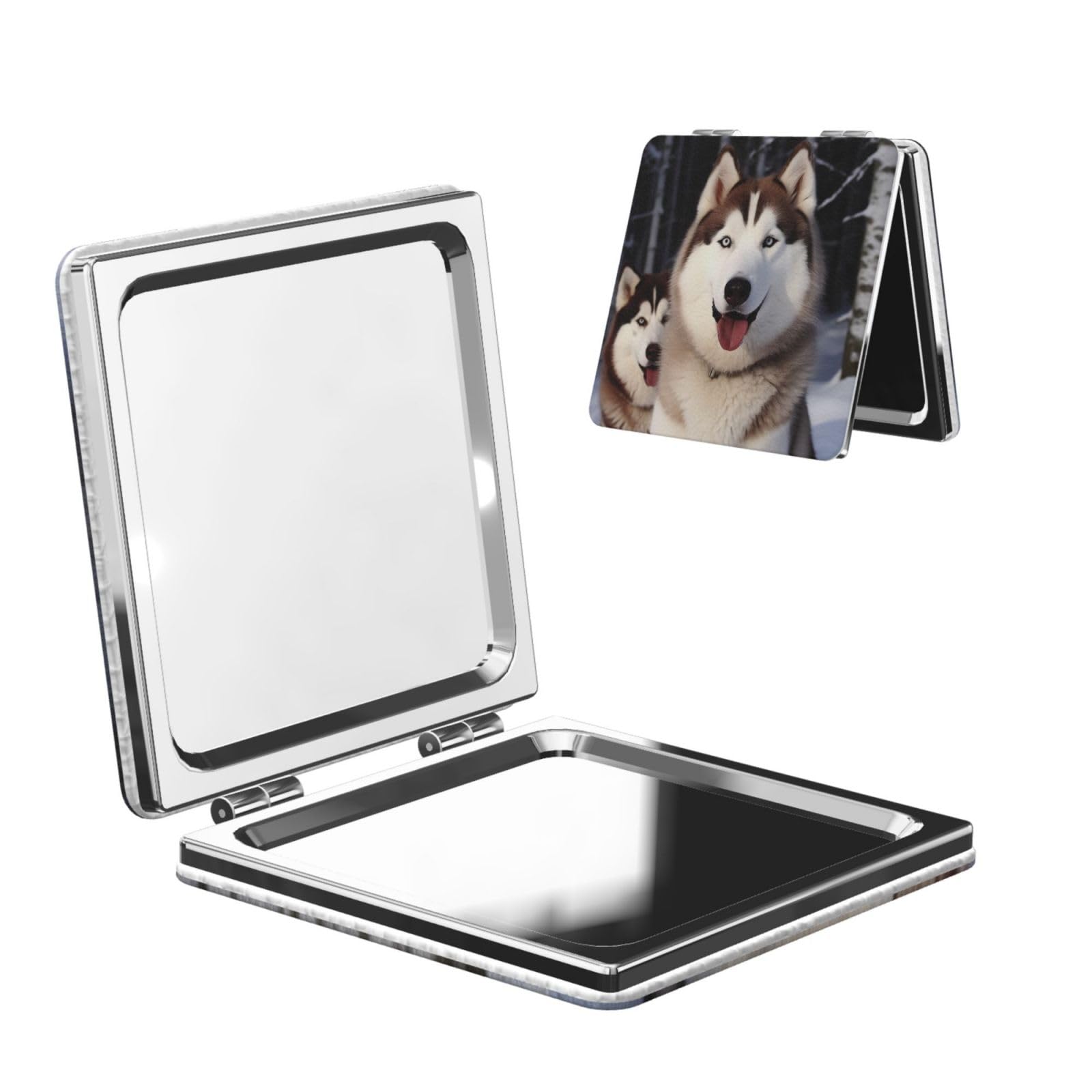 DWVTSLH Huskies Compact Mirror for Purse, Double-Sided 2X/1X Magnifying Mirror for Women Men, Travel Makeup Mirror for Handbag, Handheld Vanity Mirror for Gift