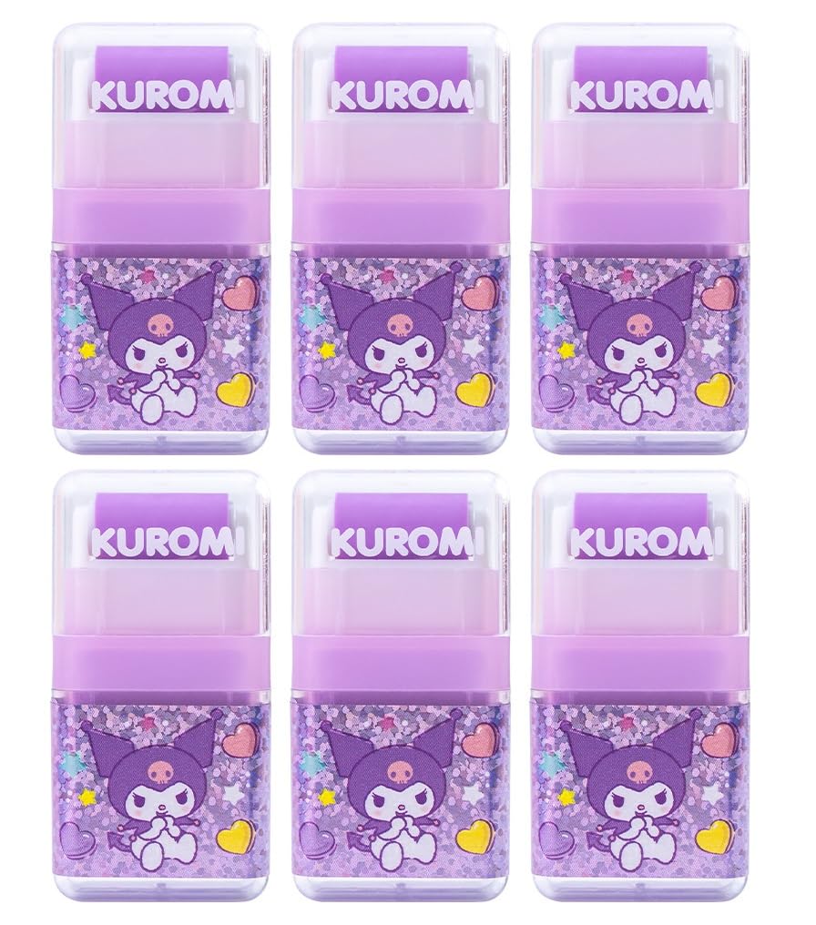 TAPIT6/12PCS Pencil Erasers Cute Cube & Rectangular Erasers with Roller, Non-Toxic Material, Pencil Eraser, Back to School Supplies, B-Kuromi 6PCS