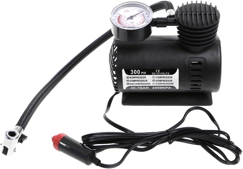 Multifunctional Portable Mini Air Compressor 300 PSI 12V Electric Inflator Pump with Pressure Gauge for Car Motorcycle Bicycle Tires Inflatable Toys
