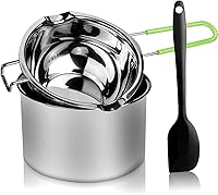 HOME Double Boiler Pot Set: Stainless Steel Melting Pots (600ml & 1600ml, Green) with Silicone Spatula for Chocolate, Wax, Soap, Candle Making