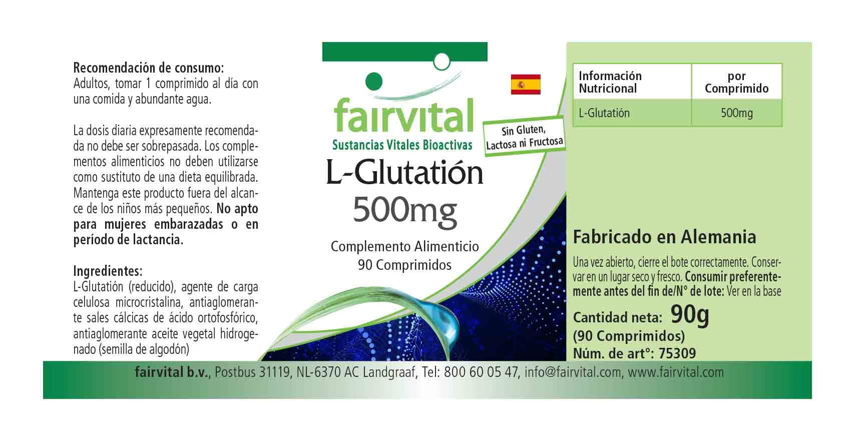 fairvital L-Glutathione 500mg, 90 Tablets, HIGHLY DOSED & REDUCE, VEGAN :  Amazon.com.be: Health & Personal Care