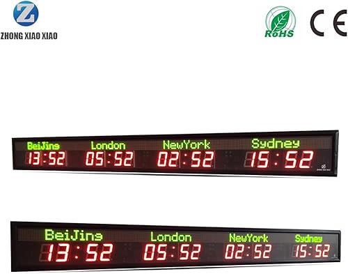 Miniatura 5 de LED World Time Clock, 4 Cities World Time Zones Clock - Digital Multiple Time Zones Clock - 12/24 Hours,Green,4City Has Daylight Saving time Function