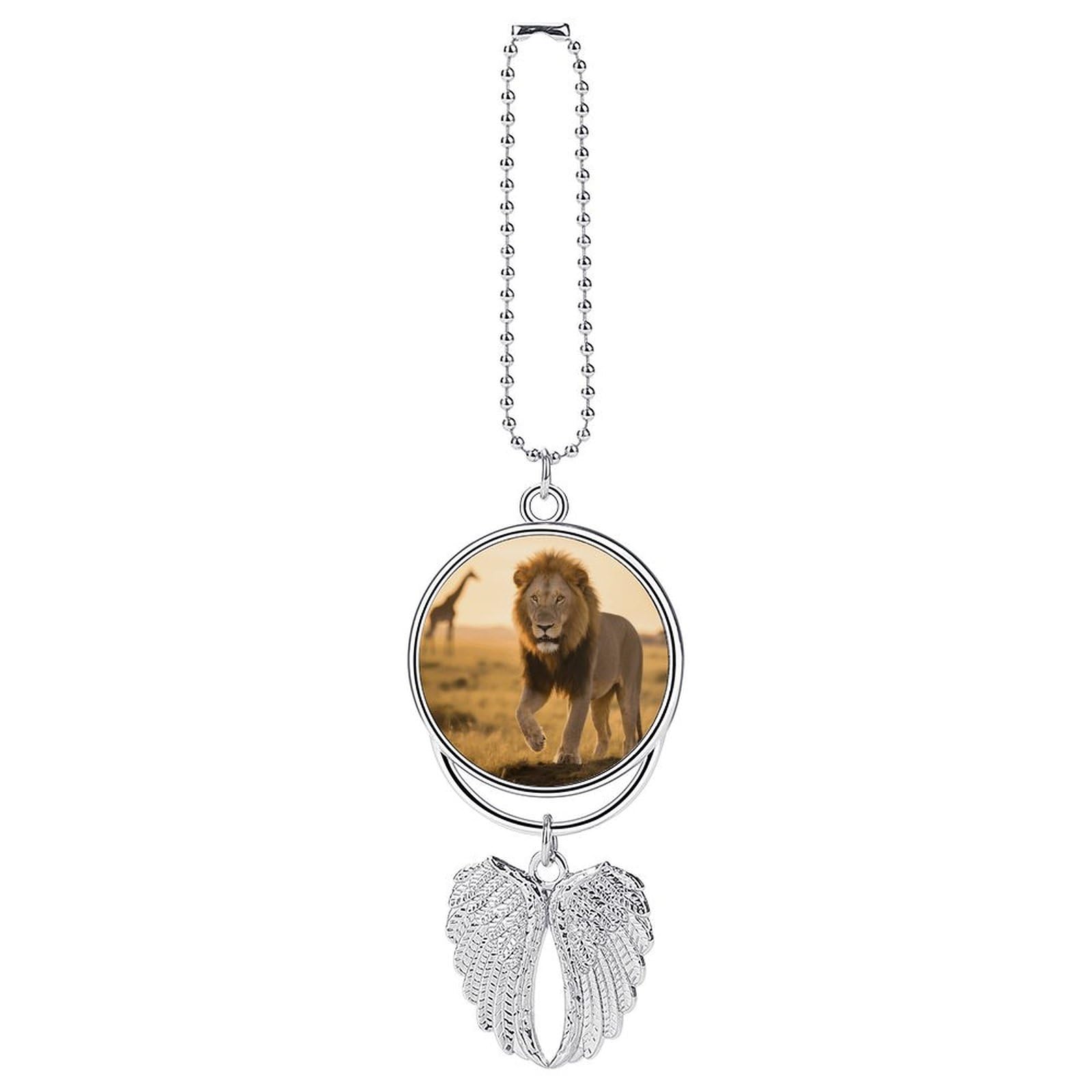 Grassland Lion Guardian Angel Wing Car Ornament for Mirror, Zinc Alloy Hanging Charm with Spiritual Design for Protection, Rearview Mirror Accessory Decor Gift for Women Men(Silver)