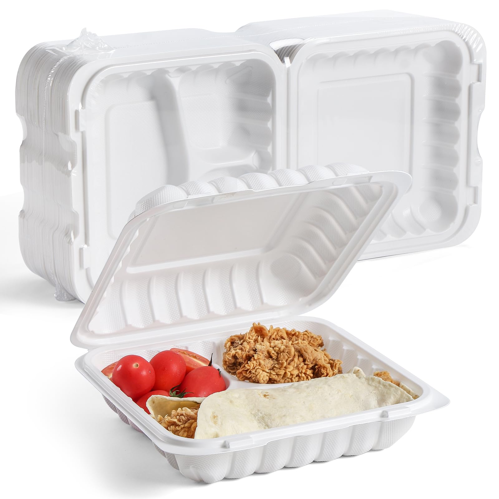 YANGRUI Contenedores para llevar, envoltorio retráctil biodegradable, paquete de 55 unidades, 8 pulgadas, 34 onzas, contenedor de preparación de comidas, sin BPA, apto para microondas, congelador,
