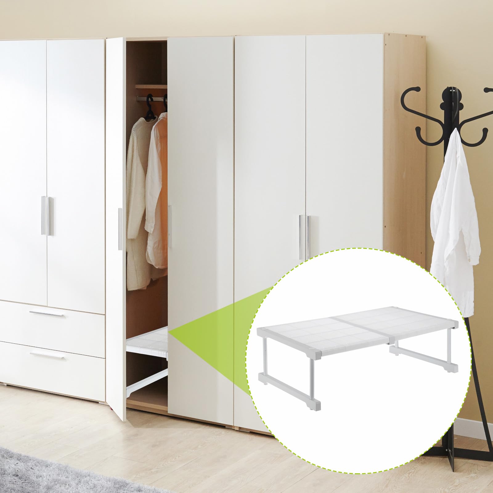 QUARKZMAN Étagère De Tension pour Armoire Extensible De 47cm À 68cm Organisateur De Placard Réglable 22cm x 42cm Table avec Motif Fleuri pour Rangement pour Armoire Placard Cuisine Chambre