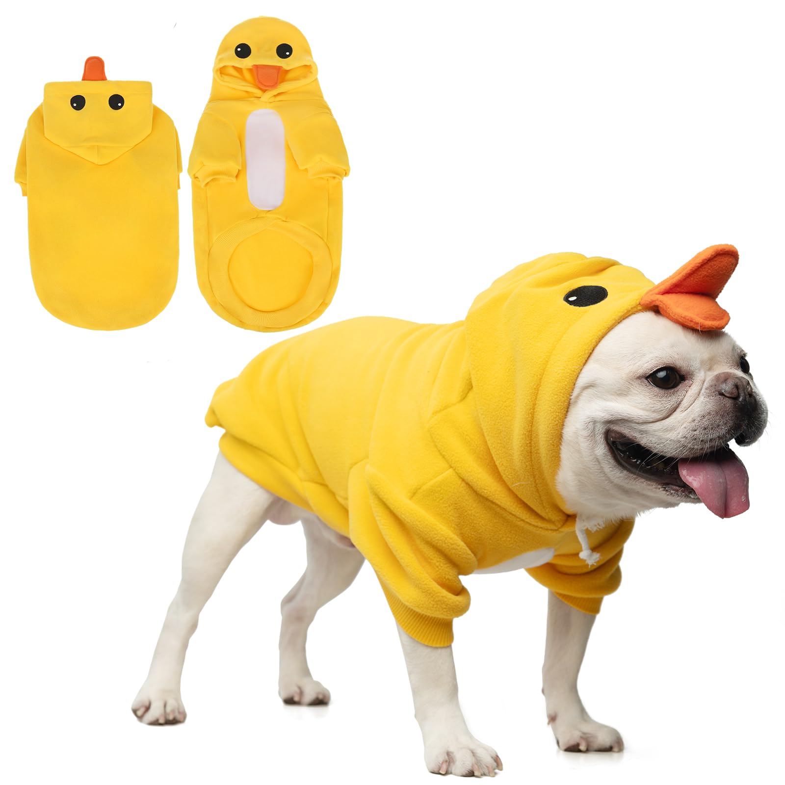 KOOLTAIL Dog Duck Costume Clothes, Funny Dog Outfits Fleece Sweater Hoodie, Pet Cute Halloween Cosplay Cold Weather Coats with Leash Hole for Small Medium Large Dogs Pug Pitbull Corgi Puppy, Yellow S