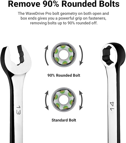 Miniatura 2 de Capri Tools XT90 WaveDrive Pro - Juego de llaves combinadas para tornillos regulares y redondeados (12 piezas métricas (rechonchas)  bolsa