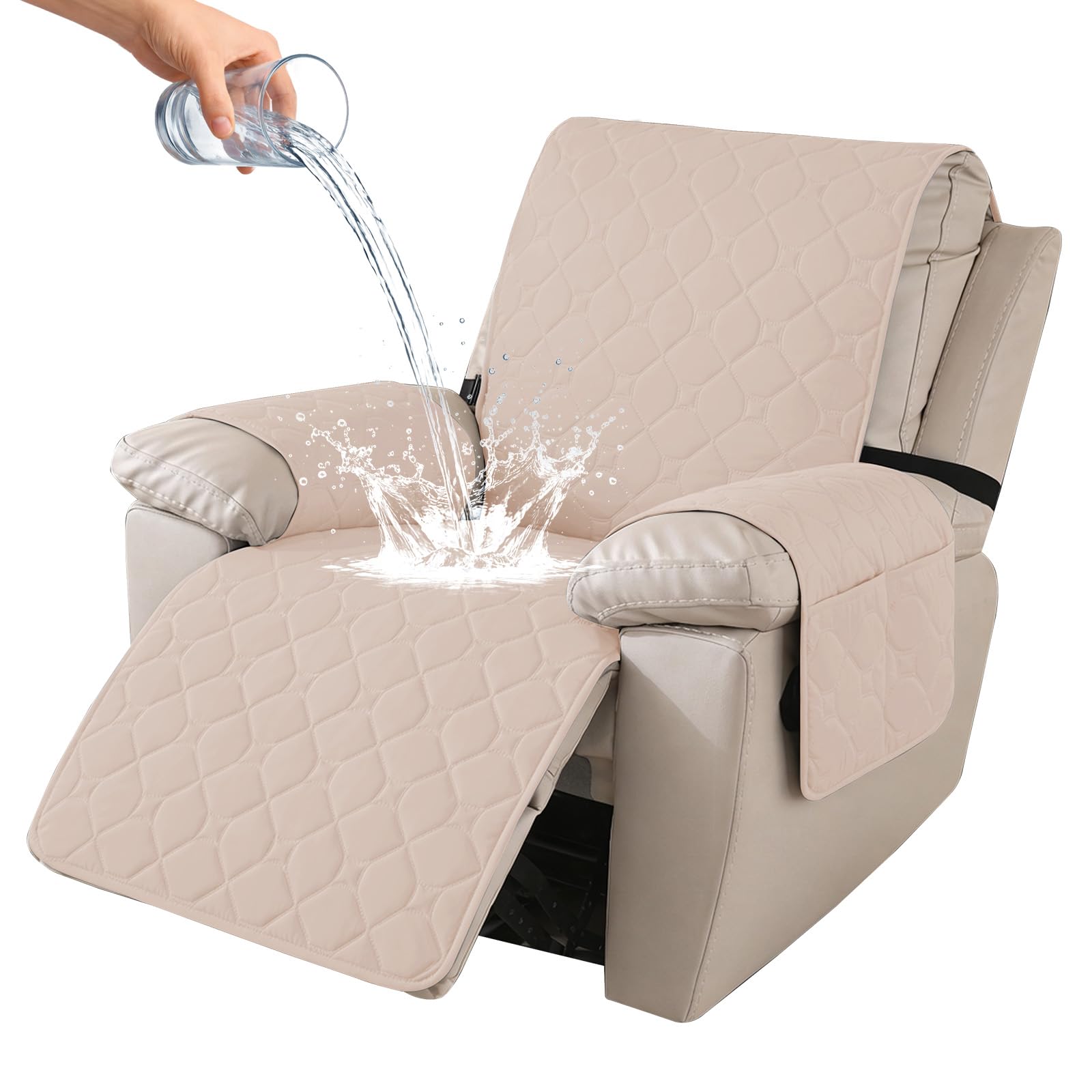 Ystyle Funda Sillon Relax Reclinable 1 Plaza, Funda Butaca Reclinable Impermeable con Banda Elástica, Antimanchas y Antiarañazos, Fundas Lavables para Sillas Reclinables, Beige