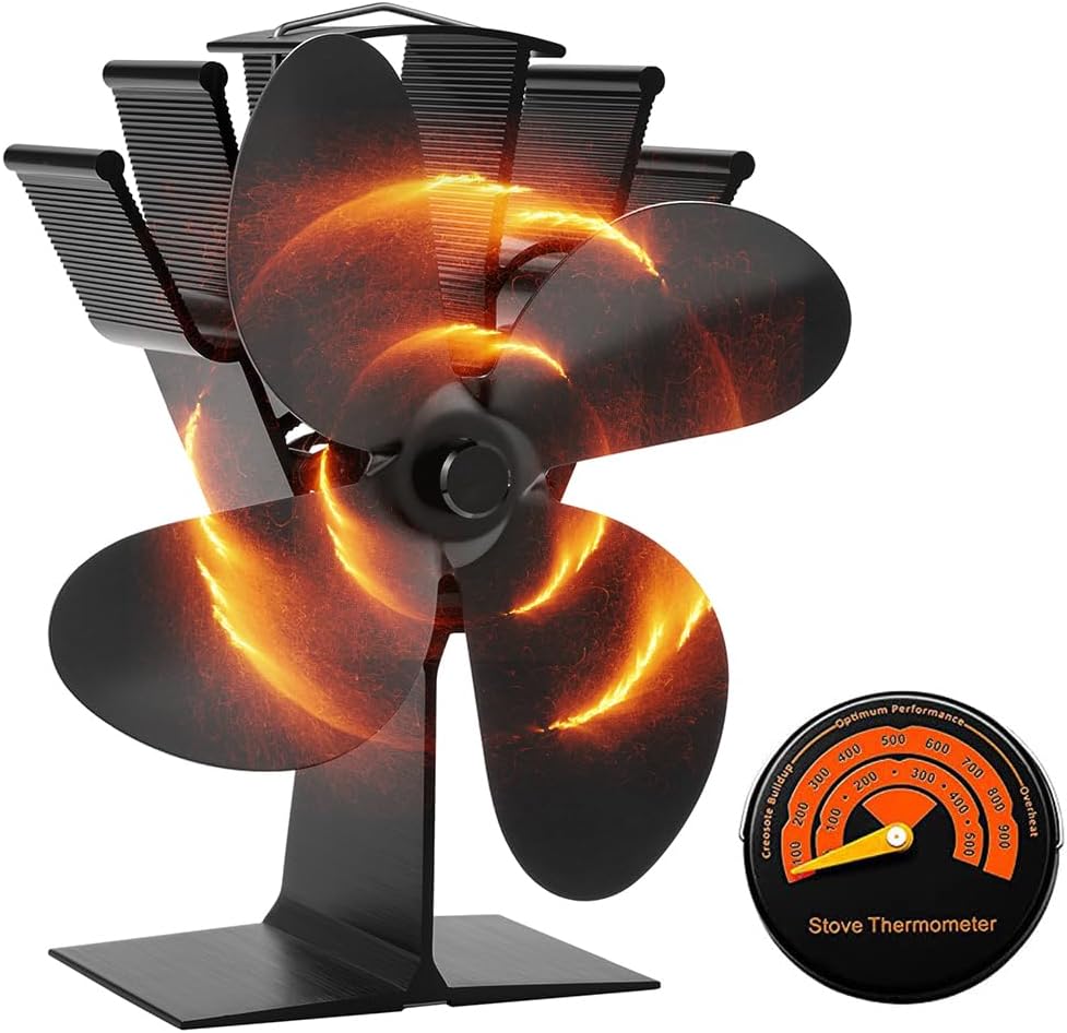 COMBIUBIU 4 Blade Stove Fan Fire Fan for Wood Log Burner Woodburner Fireplace Fan Eco Friendly/Quiet Log Burner Fan Silent Home Efficient Heat Distribution