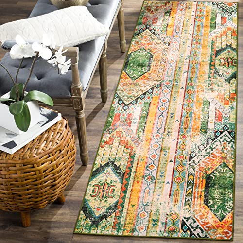 Wonnitar Machine Washable Runner Rug - 2'6" X 8' Green Ultra-Thin Rug Runner For Hallway,Boho Long Kitchen Carpet Runner,Non-Slip Southwestern Non-Shedding Mat For Laundry Bathroom Bedroom #TOP30