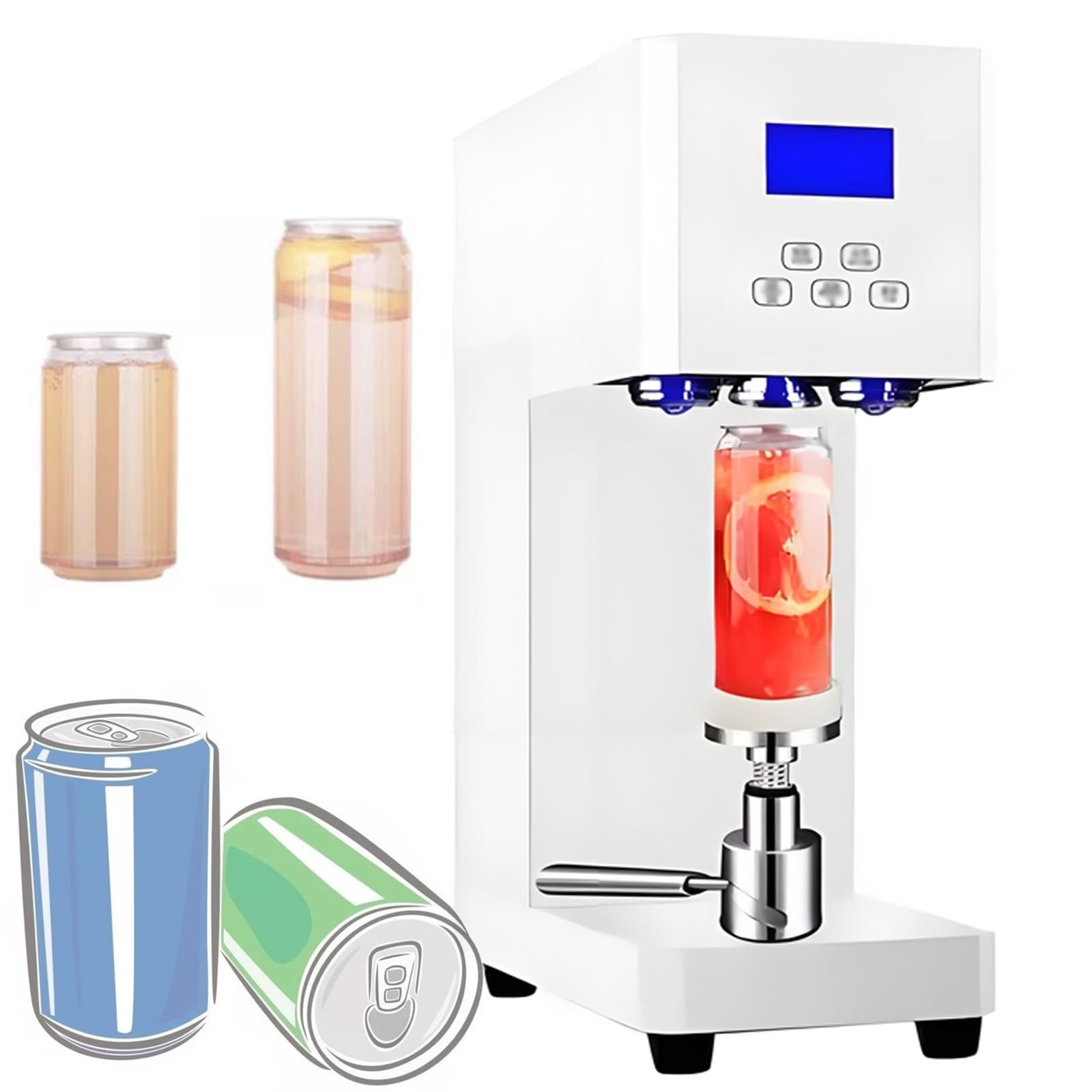 AYCDL Beverage Seal Machine, 370W Commercial Soda Can Sealer with LED Display, Semi-Automatic Cup Bottle Sealer Machine, for Cafes Bars,White