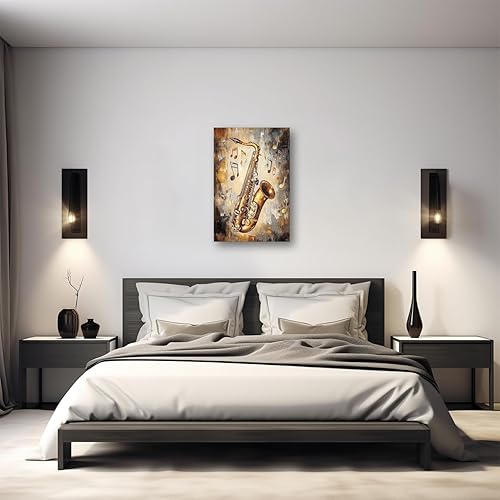 Miniatura 5 de DOARTDO Lienzo de música vintage para pared, cuadro de saxofón, instrumentos musicales, pósteres musicales, pintura temática musical, marco