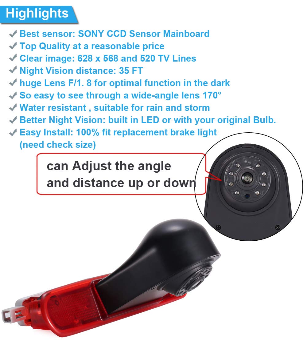HD Auto Transporter Veicolo 170 ° Sistema di ausilio al parcheggio Luce freno Retromarcia Retromarcia Telecamera di sicurezza di Backup con Angolo Regolabile Sostituzione per FIAT Doblo 263 Van/Opel