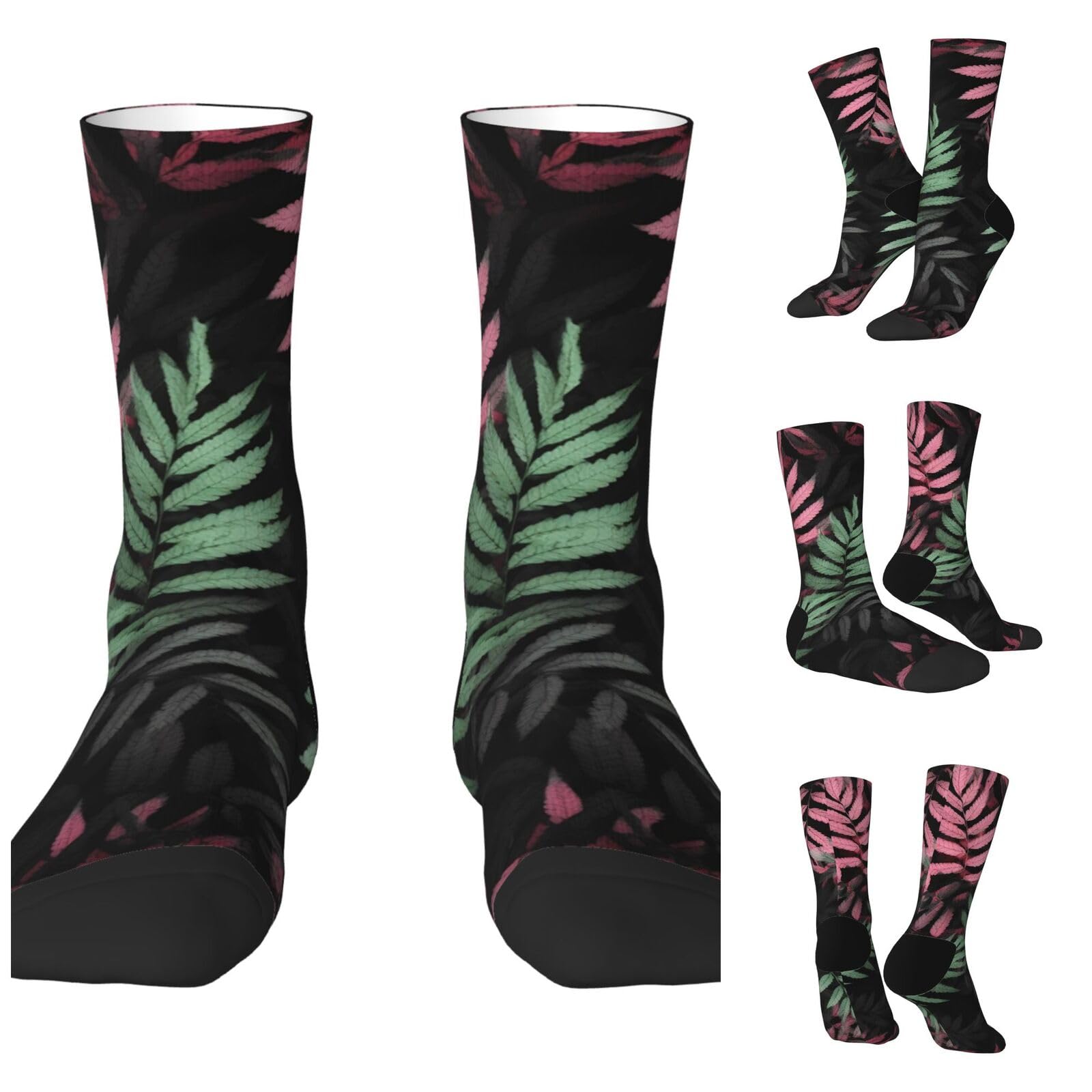 LZQPOEAS Black green leaves Athletic Socks Unisex Cushioned Crew Socks Hiking Running Calf Sock Soft Above Ankle Sock