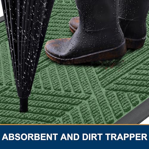 Smiry Front Door Mat Outside Entrance, Heavy Duty Sturdy Natural Rubber Doormat, Trap Dirt and Moisture, Easy Clean Low Profile Welcome Floor Mats for Indoor Outdoor Entry, 59x35 Inch, Green