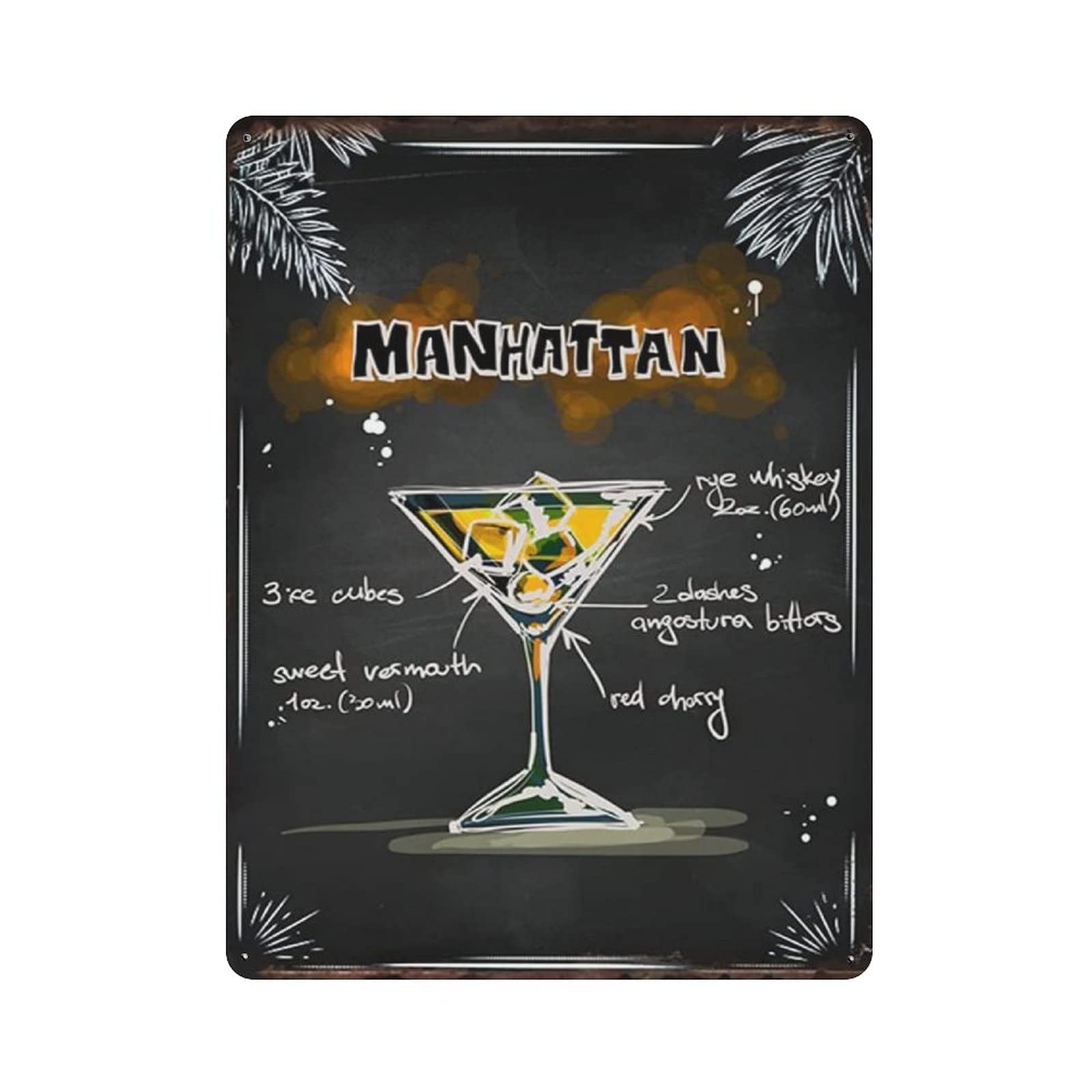 Metal Tin Sign Manhattan Cocktail Vintage Tin Poster Metal Sign Wall Decoration Country Kitchen Home Garage Decor 16"x12"
