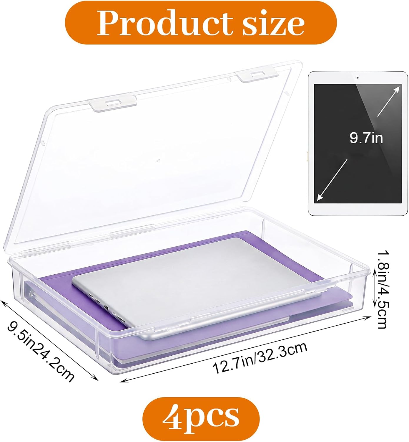 4 Pack A4 Paper Storage Boxes with Lids, Thick PP Plastic Scrapbook Organizer, Stackable 12.7 x 9.5 x 1.8 in File Box for 8.5x11 Documents, Photos, Craft Supplies & Office Essentials