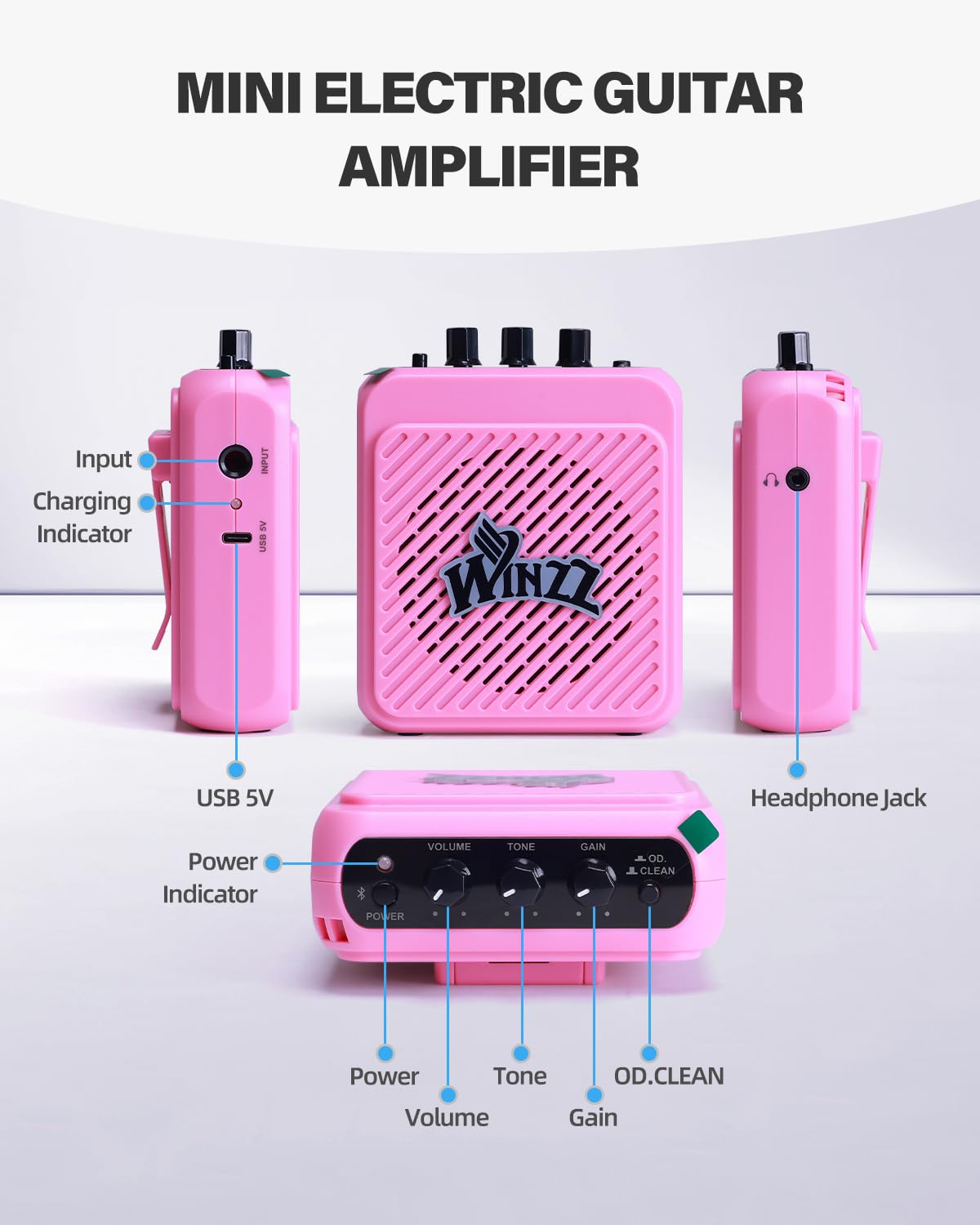 Winzz Kit de Guitare Électrique pour Enfants de 30 pouces, Guitare Électrique Mini Junior 1/4 pour Enfants, Ensemble Complet pour Débutants avec Amplificateur, Couleur Rose Brillant