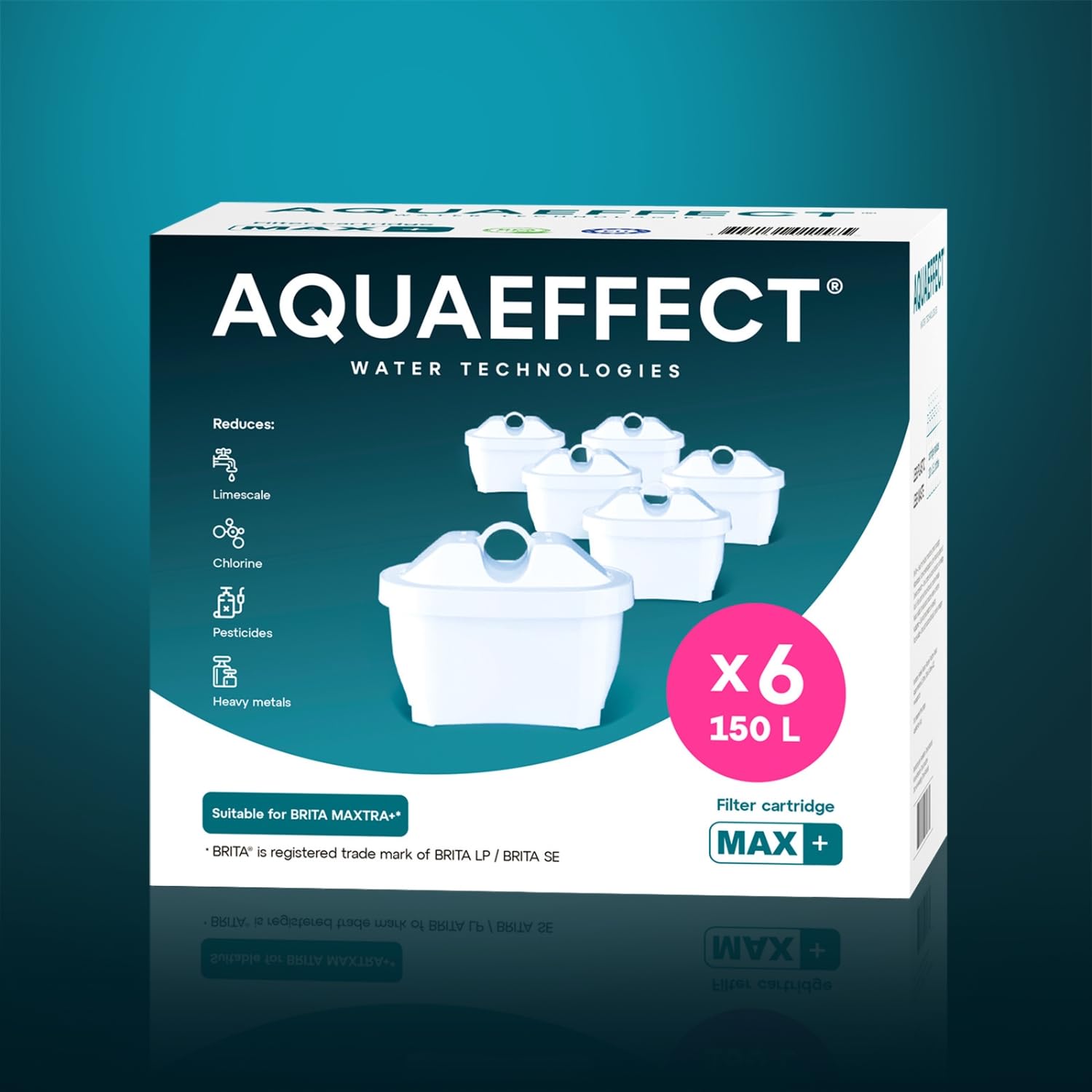 AQUAEFFECT MAX+ Filtri per Acqua Compatibili con tutte le Caraffe di Grandi marchi - Confezione da 6