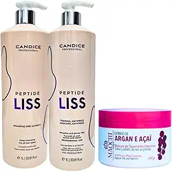 Kit Selagem Térmica Alisamento Capilar Profissional Sem Formol Peptide Liss Antifrizz 1L+ Shampoo Pré 1L + Máscara Neutralizante Argan e Açaí Maochi 300g