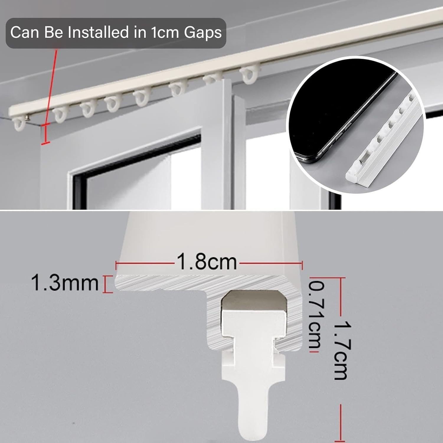 Binario Tendaggio Nero con Adesivo per Finestra, Porta Scorrevole in Vetro, Armadio, Balcone, Bow Window o Patio, Binario Carrello per Divisorio da Stanza, Soff, Drop Ceiling, 160cm/5.2ft/63in