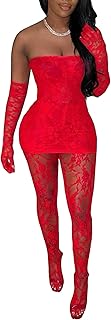 2 Piece Outfits for Women Sexy Lace Tube Mini Dress Top with Stockings Legging Set Birthday Outfits - Buy now