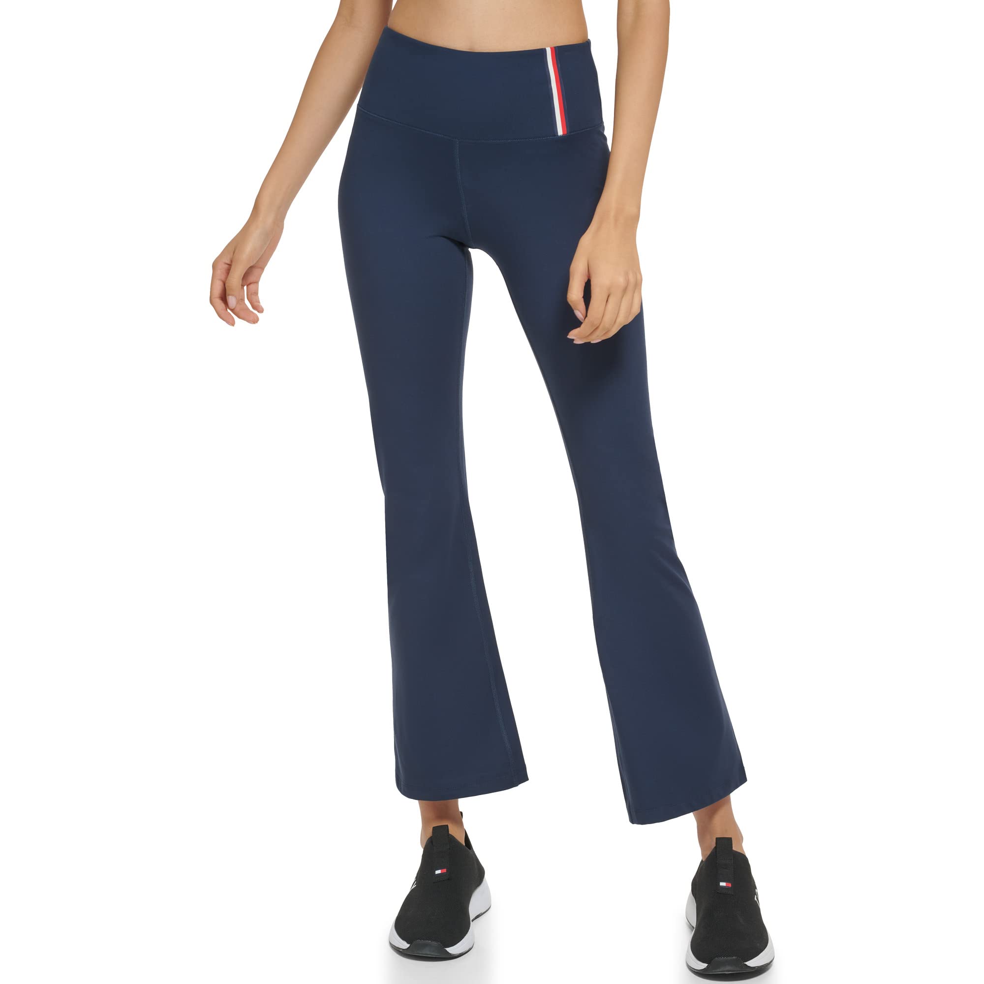 Tommy Hilfiger Women's Compression Flare Bottom Reflective Global Stripe Legging