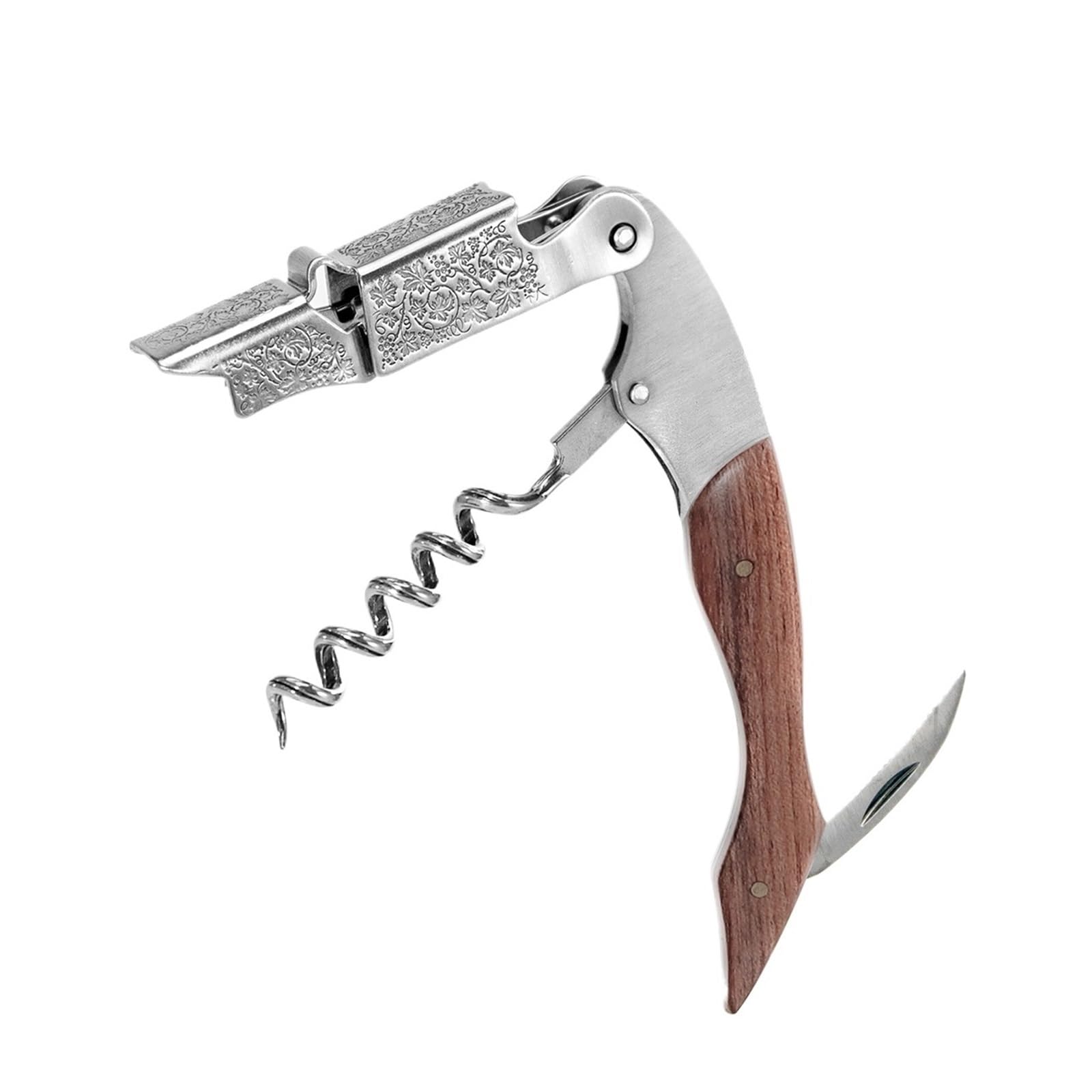 Sacacorchos de camarero profesional, llave vino con agarre ergonómico madera, abridor botellas cerveza y cortador papel aluminio(Black)