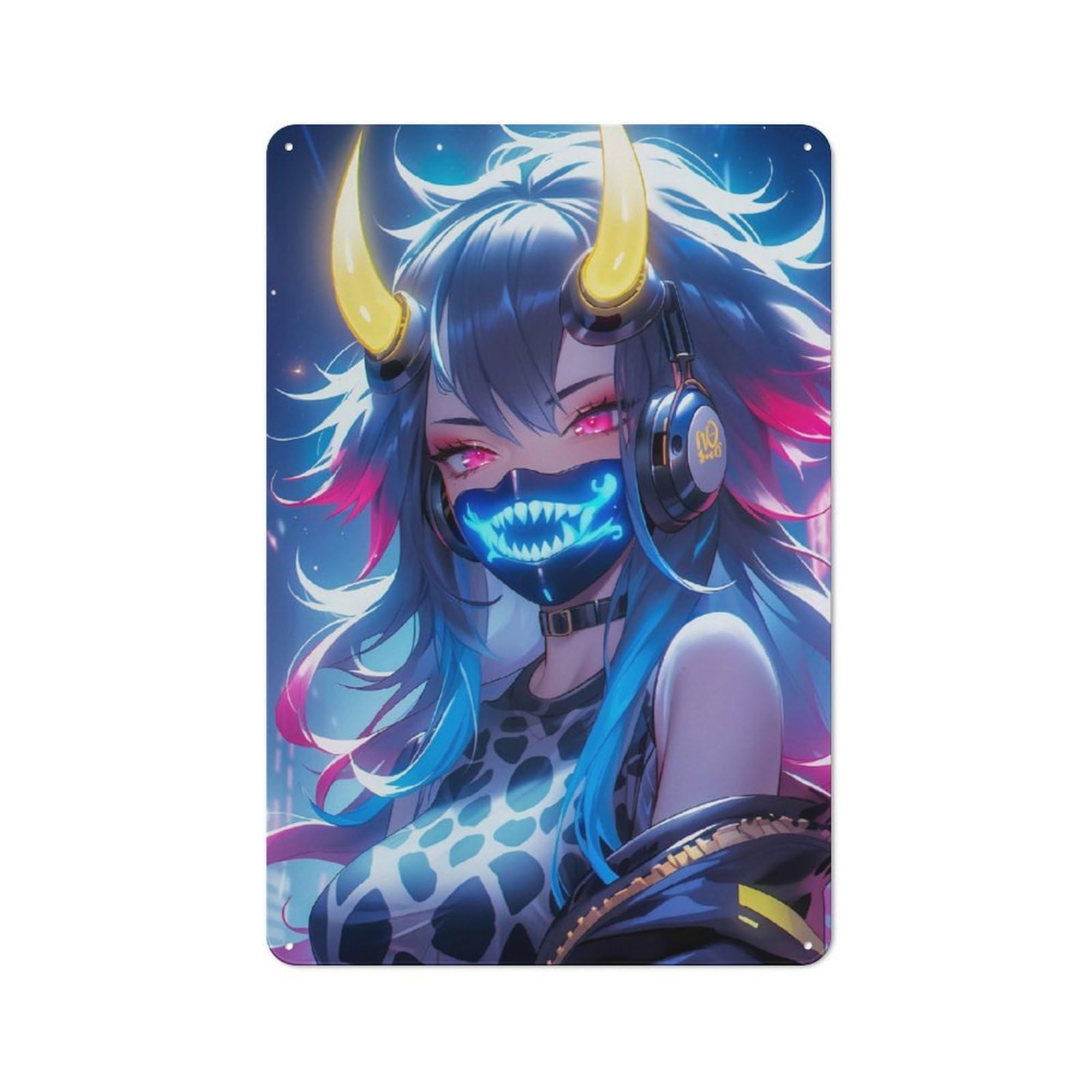 Vintage Metal Sign 30x20cm Featuring Neon Oni Girl, Home Bar Decor for Cafe, Pub, Workshop Or Home Bar