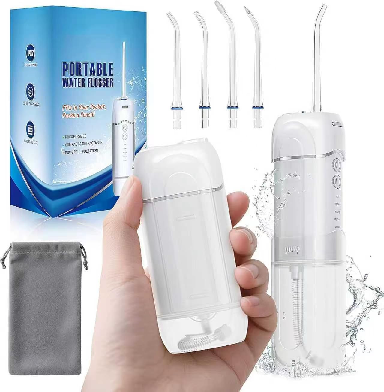 Mini Cordless Water Flosser for Teeth, Portable 5 Modes Travel Dental Water Flosser, 36-Day Battery Life, Detachable Tank, IPX7 Waterproof Oral Irrigator for Brace, Sensitive Gum, Implant