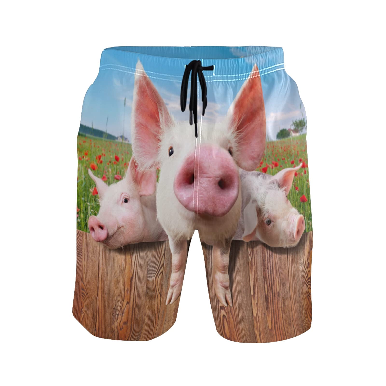 Linomo Men's Multicoloured Swim Shorts Cute Funny Pig Swimming Trunks Beach Shorts Quick Dry Surfing Board Shorts For