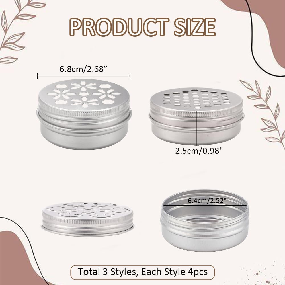 PH PandaHall 12 pz Lattine In Alluminio 3 Contenitori Rotondi In Metallo Stile Lattine Vuote con Coperchi Cavi Contenitori Ricaricabili per Aromaterapia Deodorante per Ambienti Casa Estivi 7x2.6 cm